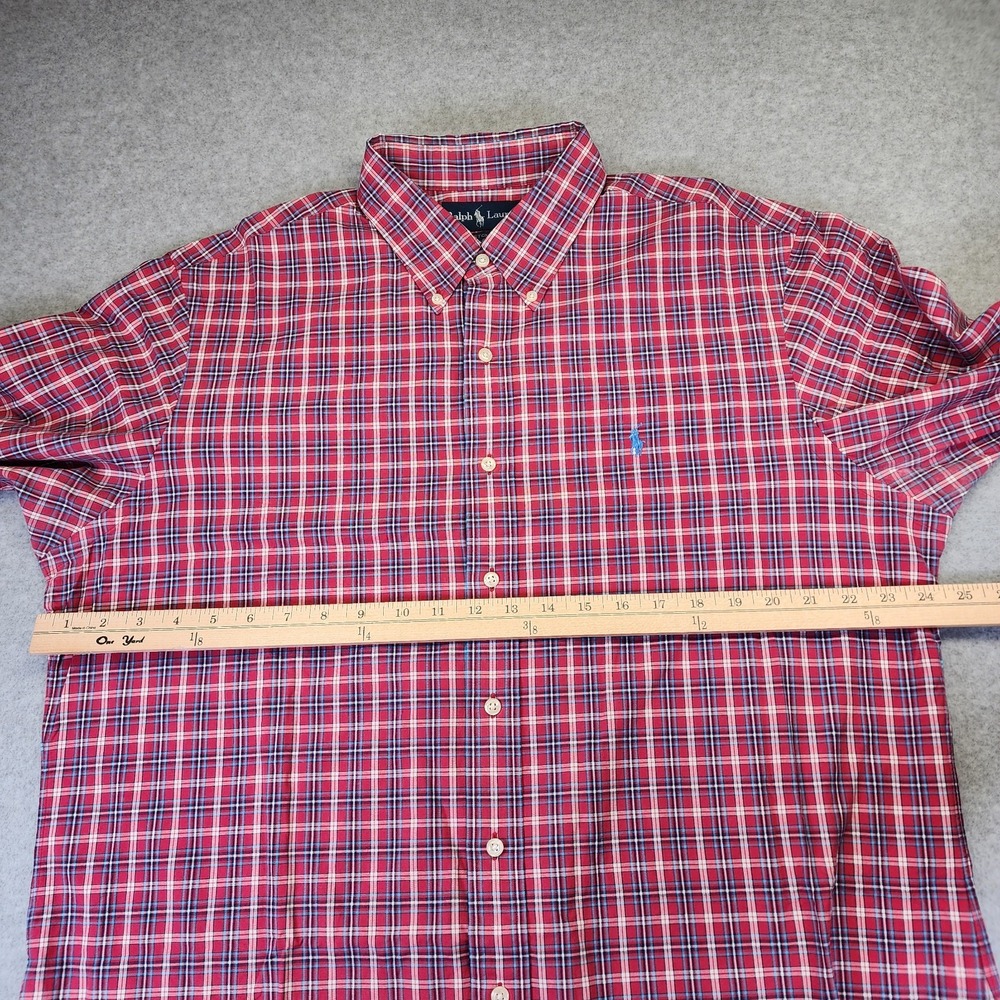 Ralph Lauren Men's XL Custom Fit Red Blue Plaid Long Sleeve Button Shirt - Picture 4 of 5